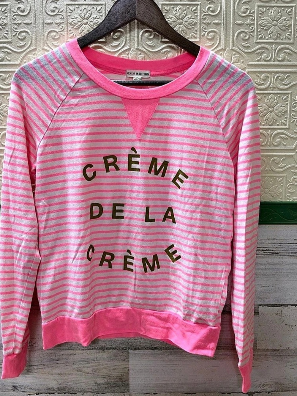 Zenana Outfitters Striped Raglan long sleeve T-shirt in Pink Size Small